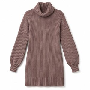 ANRABESS Ribbed Knit Sweater Dress Mauve Turtleneck Mini Women's Small